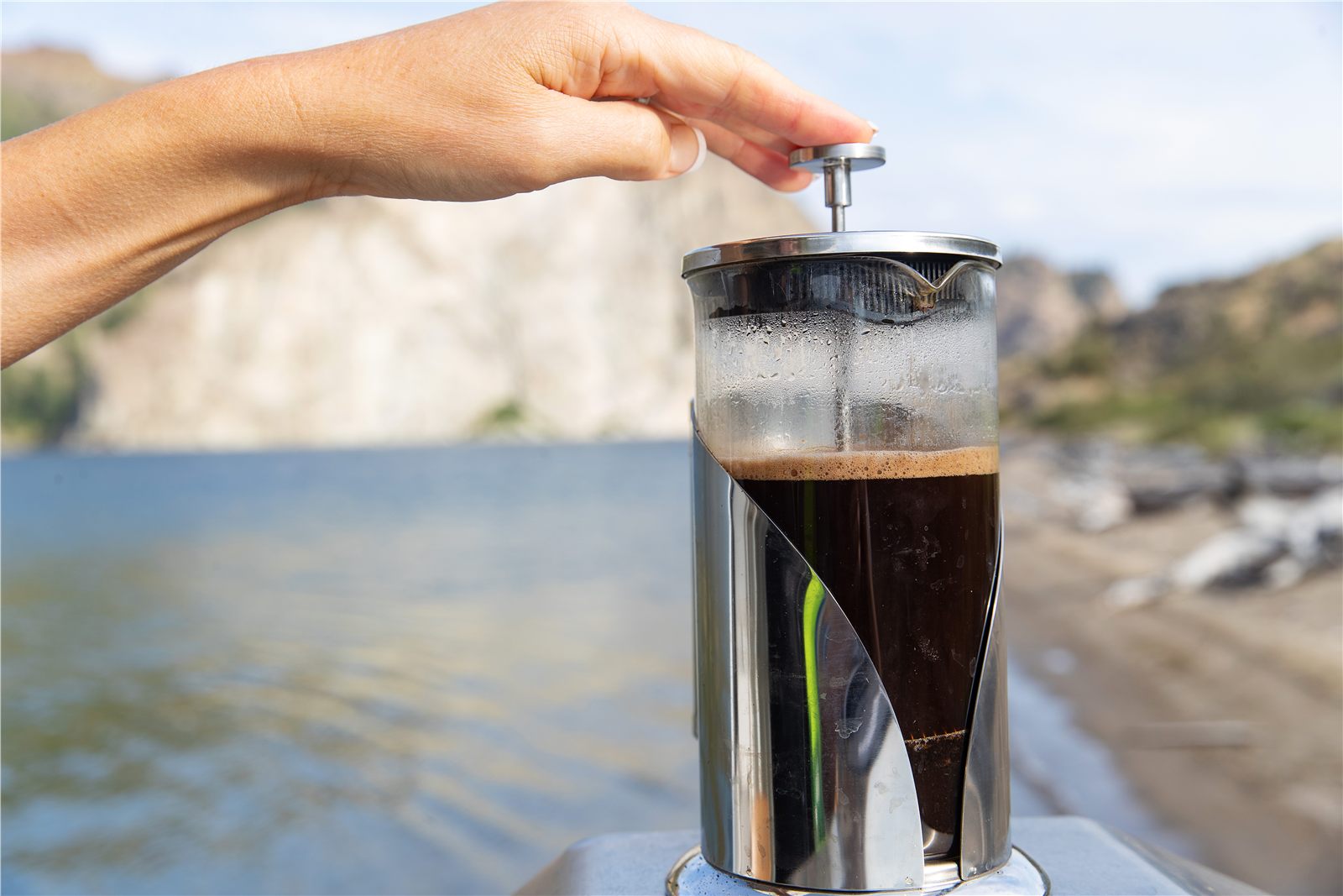 Fresh coffee brewing outdoors